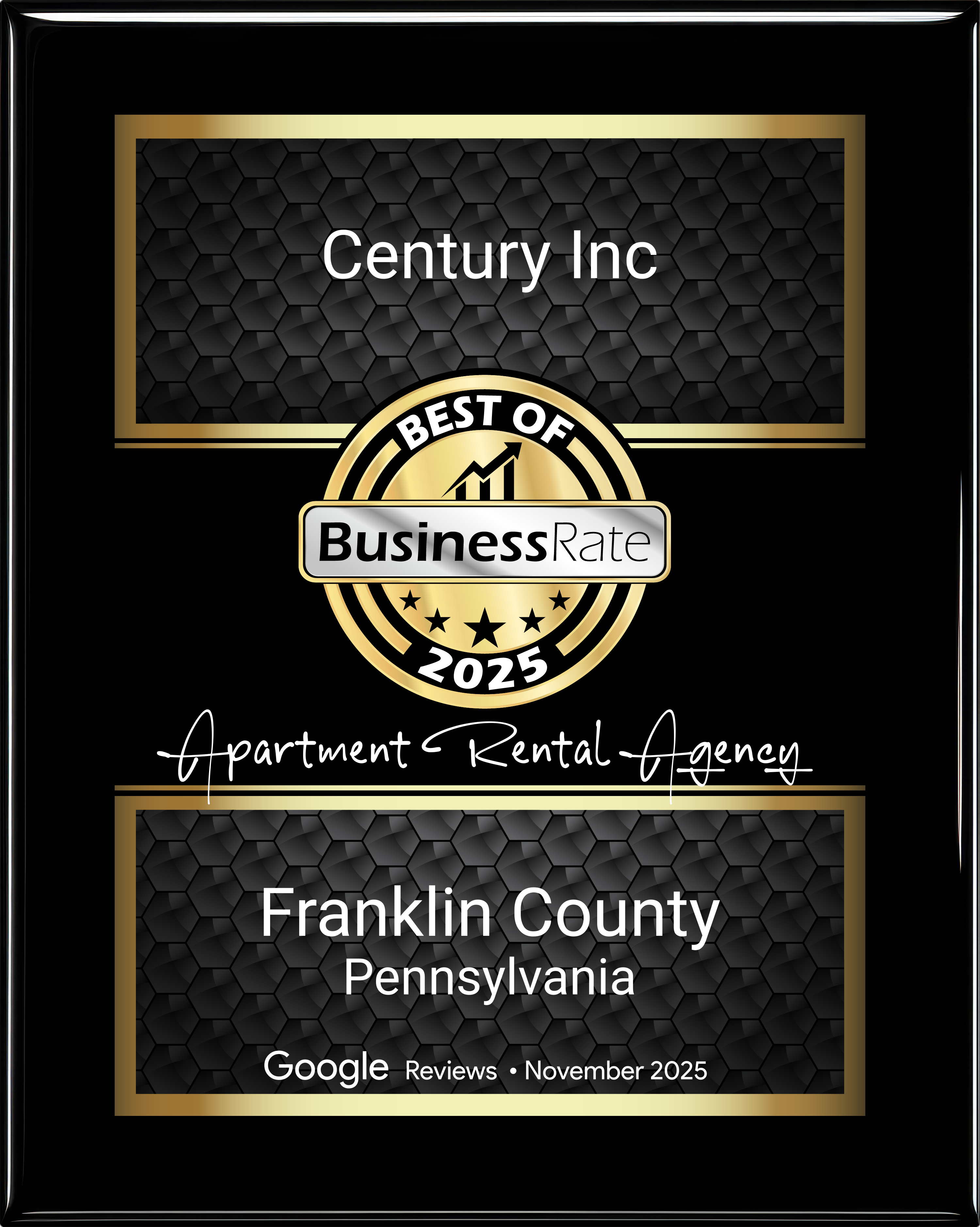 Century Inc. Plaque